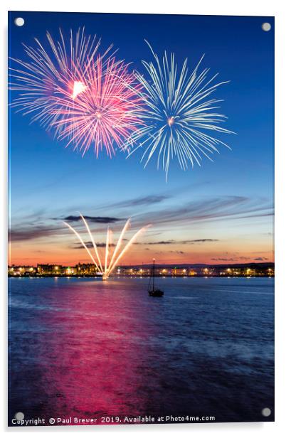 Fireworks Weymouth Bay 2013 Acrylic by Paul Brewer