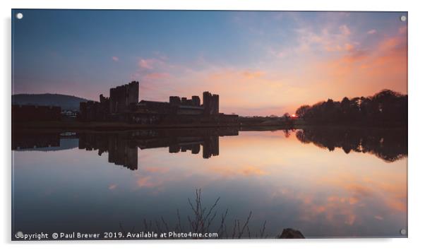 Caerphilly Castle just after sunset Acrylic by Paul Brewer