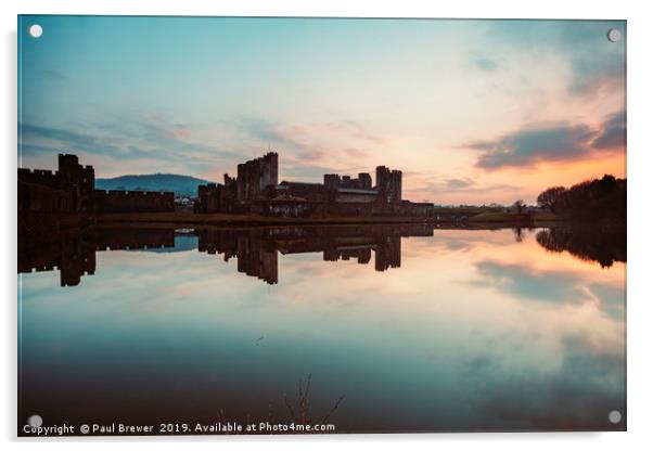 Caerphilly Castle at Sunset Acrylic by Paul Brewer