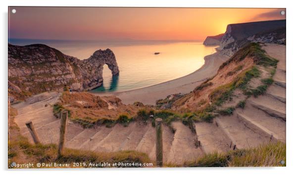 Sunset over Durdle Door Dorset Acrylic by Paul Brewer