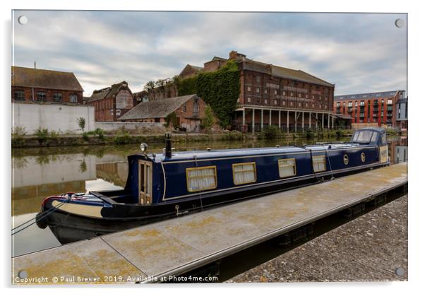 Gloucester Docks Narrowboat Acrylic by Paul Brewer