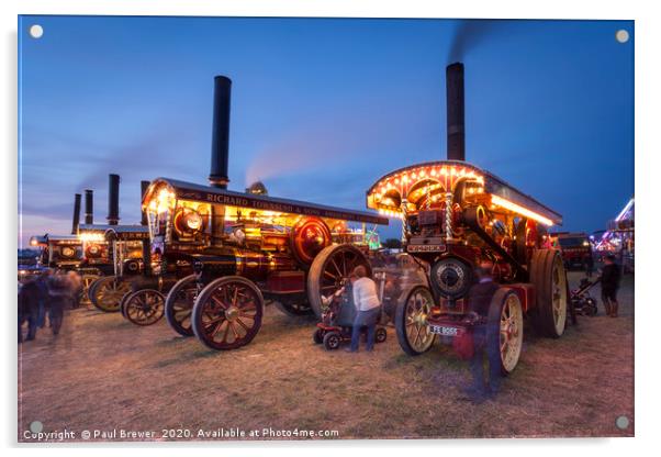 Steam Line up at the Great Dorset Steam Fair  Acrylic by Paul Brewer
