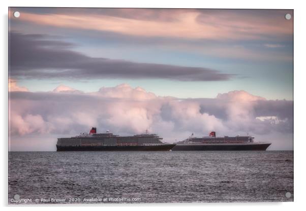 Queen Mary 2 and Queen Victoria Acrylic by Paul Brewer