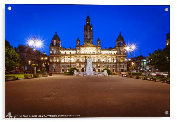The Glasgow City Hall at night  Acrylic by Paul Brewer