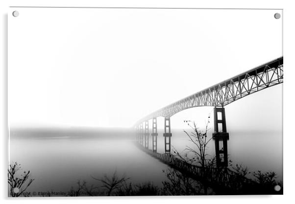 Foggy Bridge Hudson River. ... monochrome Acrylic by Elaine Manley