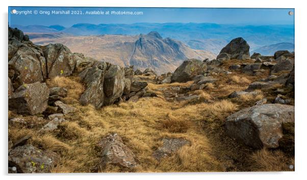 View of The Langdale Pikes, Lake District Acrylic by Greg Marshall