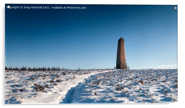 Captain Cook's Monument Yorkshire Moors in snow Acrylic by Greg Marshall