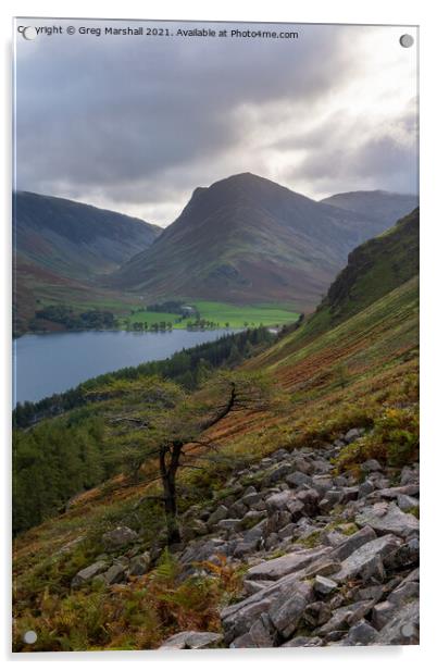 Buttermere, Fleetwith Pike and Dale Head Lake District Acrylic by Greg Marshall