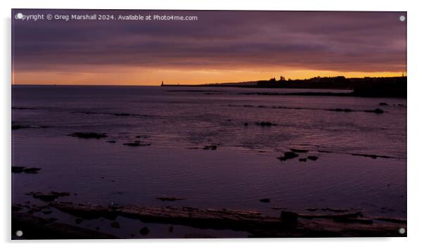 Tynemouth Lighthouse sunset from Whitley Bay Acrylic by Greg Marshall