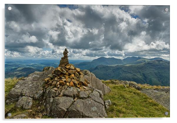 Cairn on Langdale Pikes Acrylic by Greg Marshall