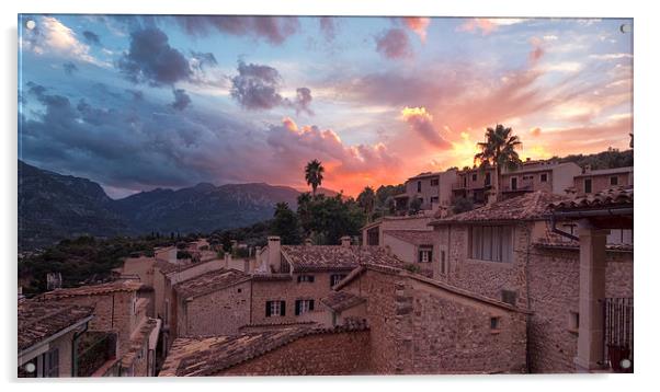  Sunset over Fornalutx Soller Mallorca Acrylic by Greg Marshall