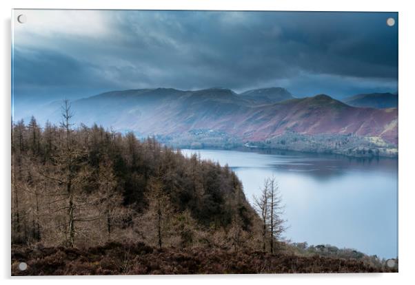 Derwentwater advancing storm clouds Lake District Acrylic by Greg Marshall