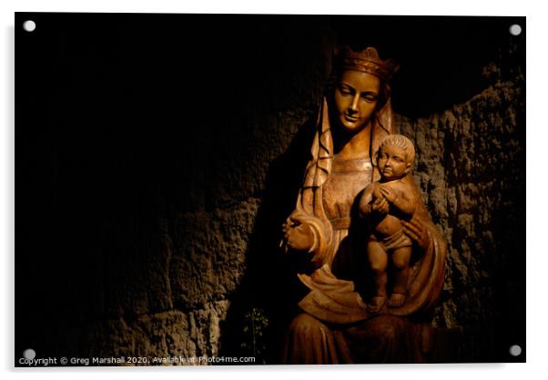 Madonna and Jesus statue illuminated Acrylic by Greg Marshall