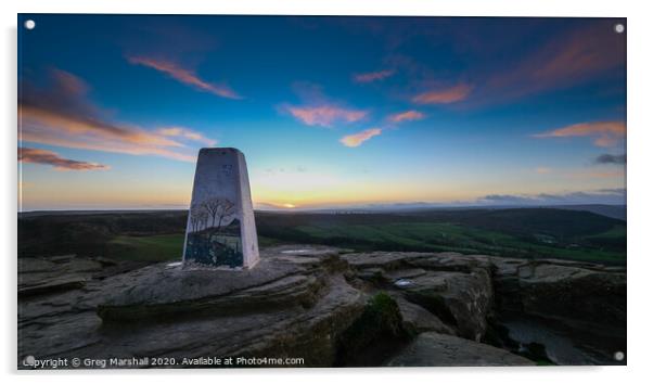 Roseberry Topping Sunrise Trig Point Acrylic by Greg Marshall