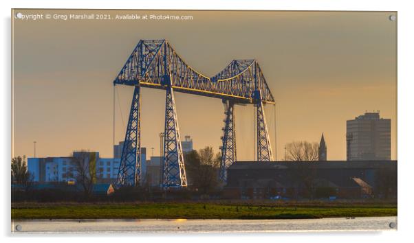 The Transporter Bridge Middlesbrough over River Tees at sunset Acrylic by Greg Marshall