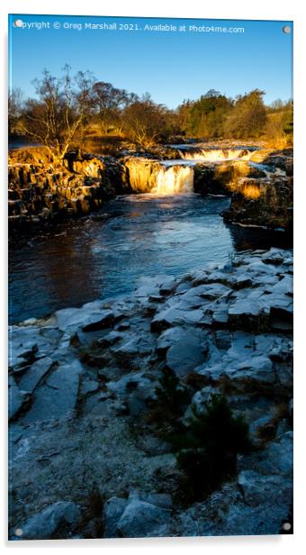 Low Force Waterfall on River Tees Winter Sunset  Acrylic by Greg Marshall