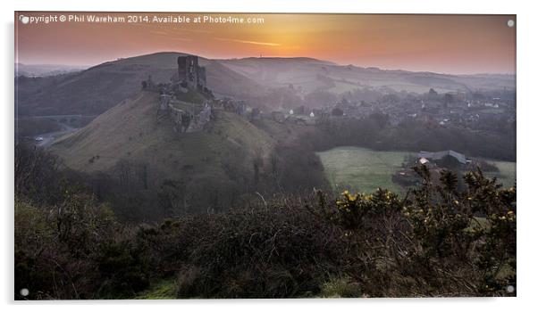 Corfe Castle Acrylic by Phil Wareham