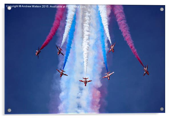   RAF Red Arrows Champagne Split - RIAT 2014 Acrylic by Andrew Watson