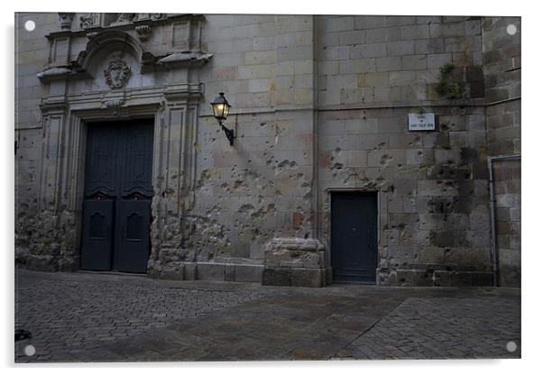 Placa de Sant Felipe Neri - where many Catalans died in the Spanish Civil War Acrylic by Mike Crew