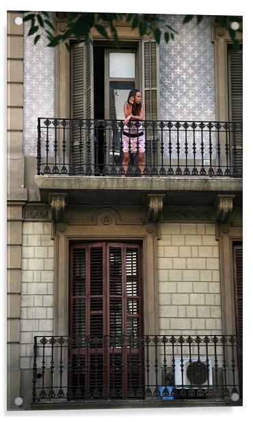 Woman on Balcony Acrylic by Mike Crew