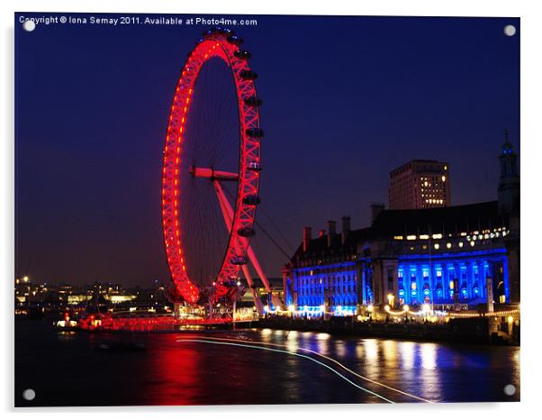 The London Eye at Night Acrylic by Iona Semay