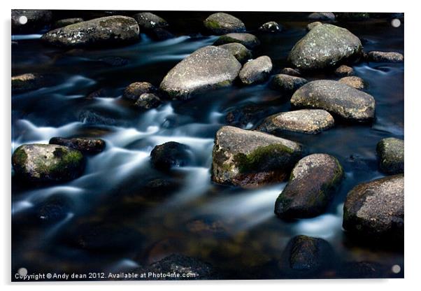 Rocks in the river Dart Acrylic by Andy dean