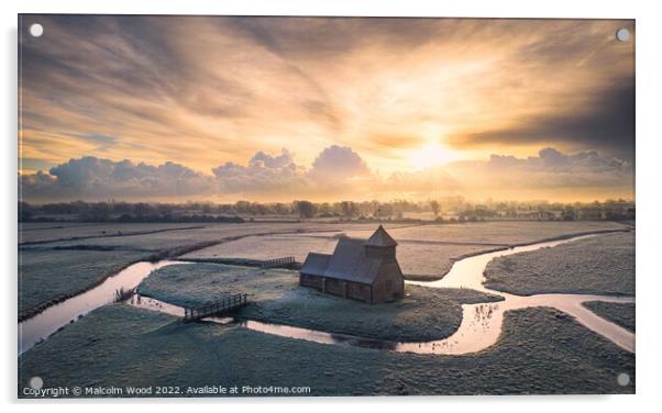 Frosty Church Sunrise Acrylic by Malcolm Wood