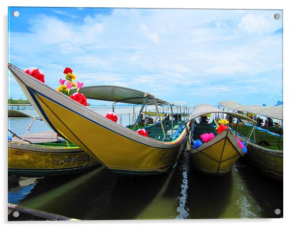 Thai Long Tail Boats Acrylic by Luke Newman