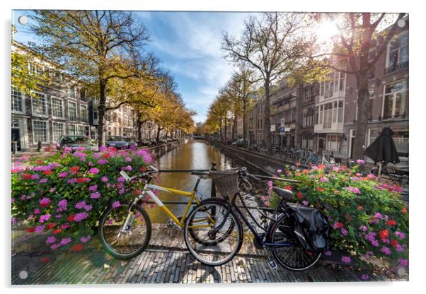 Iconic Amsterdam canal view with bicycle parked be Acrylic by Ankor Light