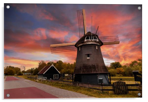 Sunset over a Dutch windmill  Acrylic by Ankor Light