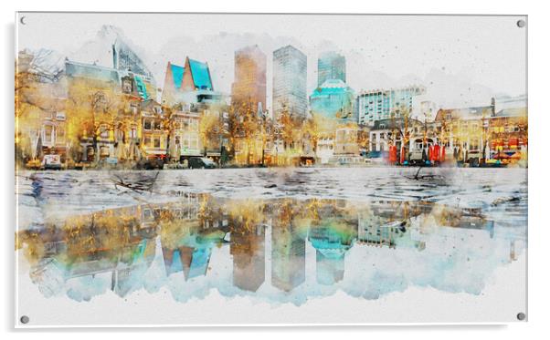 Watercolor of The Hague city reflection Acrylic by Ankor Light