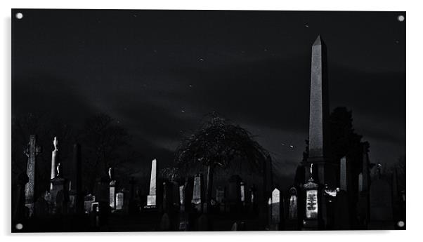 Spooky Graveyard at night Acrylic by Buster Brown