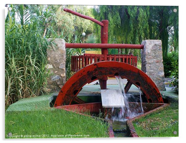 The Red Water Wheel Acrylic by philip milner