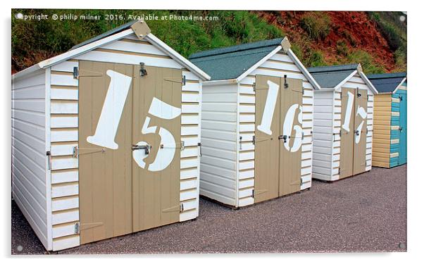 Numbered Beach Huts Acrylic by philip milner