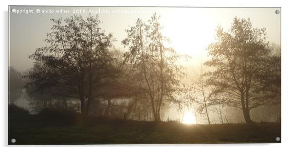 Misty Sunrise Delamere Lake  Acrylic by philip milner