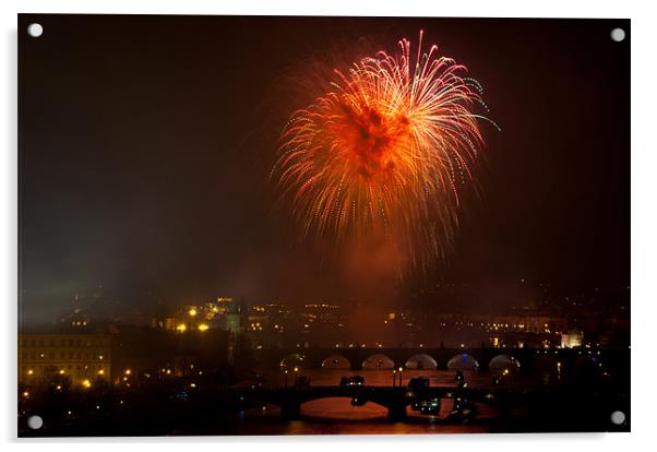 New Years Fireworks Acrylic by Monika Nakládalová