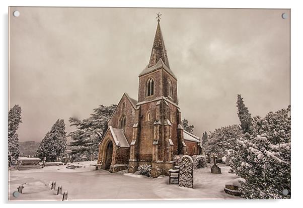 Snowy  Romsey Church Acrylic by stuart bennett