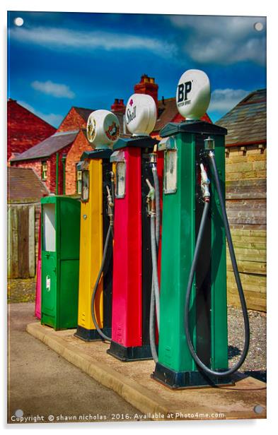Petrol Pumps, Black Country Museum Acrylic by Shawn Nicholas