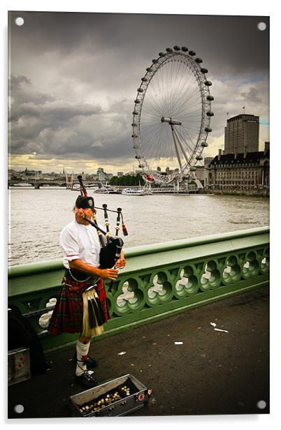 Westminster Bridge Piper, London Acrylic by Daniel Zrno