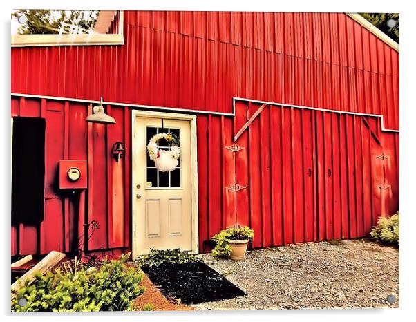 Red Barn Acrylic by Stephanie Clayton