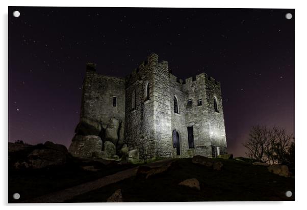 Carnbrea Castle at Night Cornwall Acrylic by Ian Cocklin