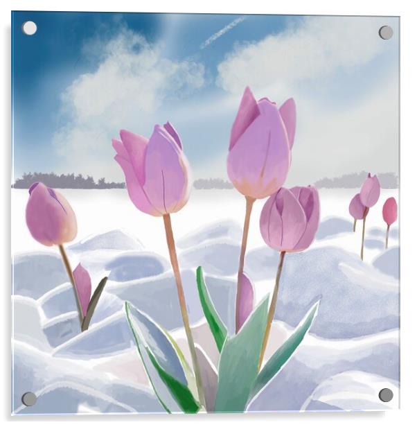 Tulips in the Snow  Acrylic by Jacqui Farrell