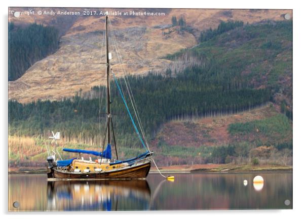 Wooden Yacht Moored By Glencoe Acrylic by Andy Anderson