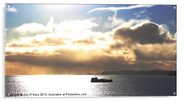 Golden horizon sparkling boat arrival Acrylic by Jon O'Hara