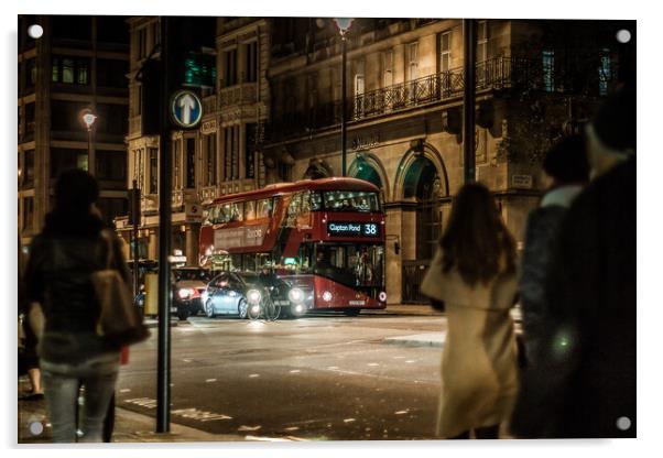 London bus at night  Acrylic by Alan Matkin