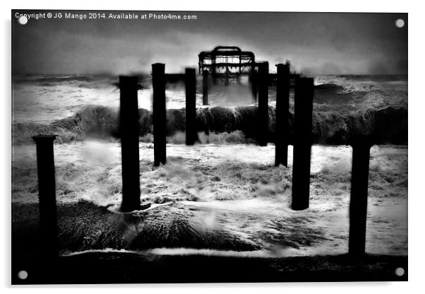 West Pier Winter Storm Acrylic by JG Mango