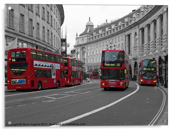 5 red London Buses isolated red colour Acrylic by Steve Hughes