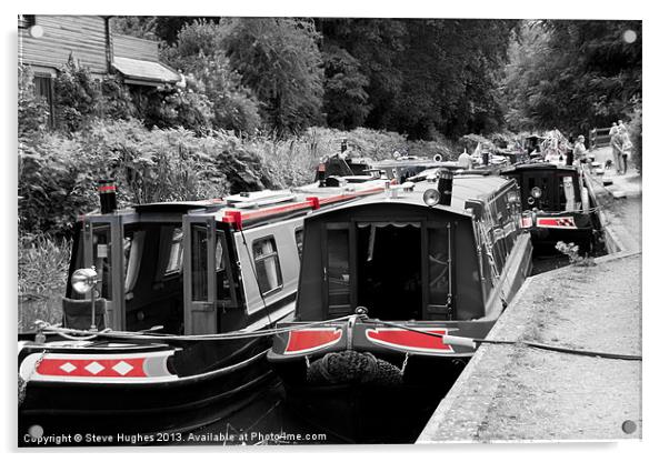 Boats on the Basingstoke Canal Acrylic by Steve Hughes