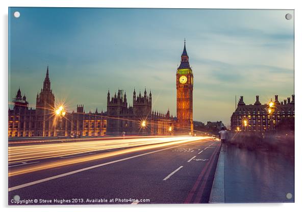 Palace of Westminster light trails Acrylic by Steve Hughes