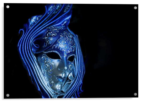 Blue Venetian Mask Acrylic by Steve Hughes